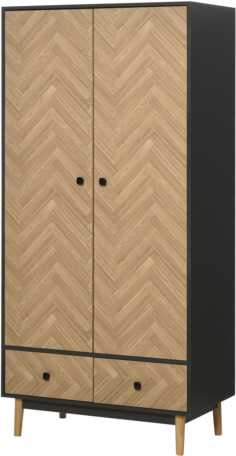 ECTEATOY Kledingkast met 2 Deuren - 2 Laden en Kledingroede - 90x50x190 cm - Grijs