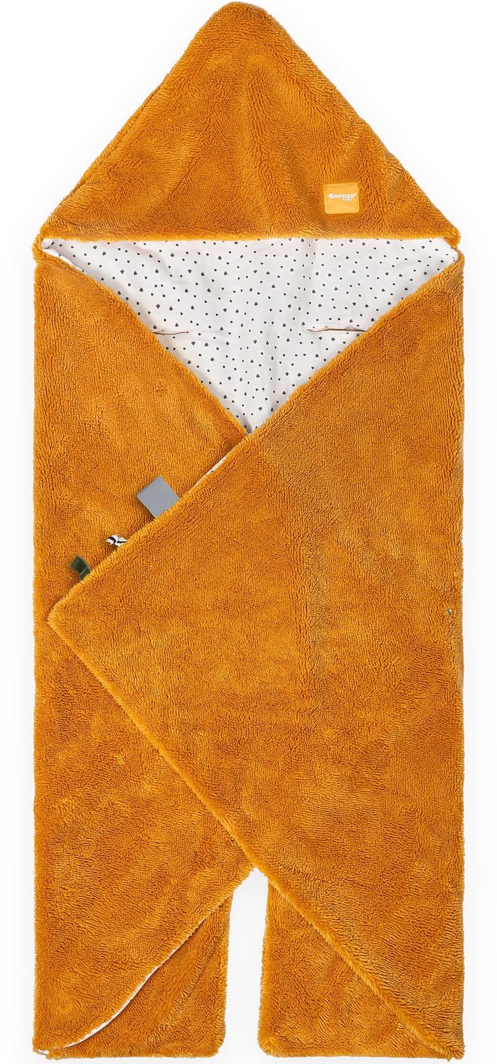 Snoozebaby Wikkeldeken voor autostoel - Warme voetenzak 0-9 mnd met pluche - Bumblebee Orange