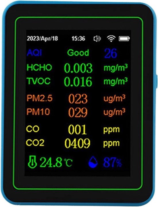 Luchtkwaliteitsmeter - Detector voor luchtvervuiling - Meten binnen en buiten - 12-in-1 functionaliteit - Temperatuur en vochtigheid - Wit