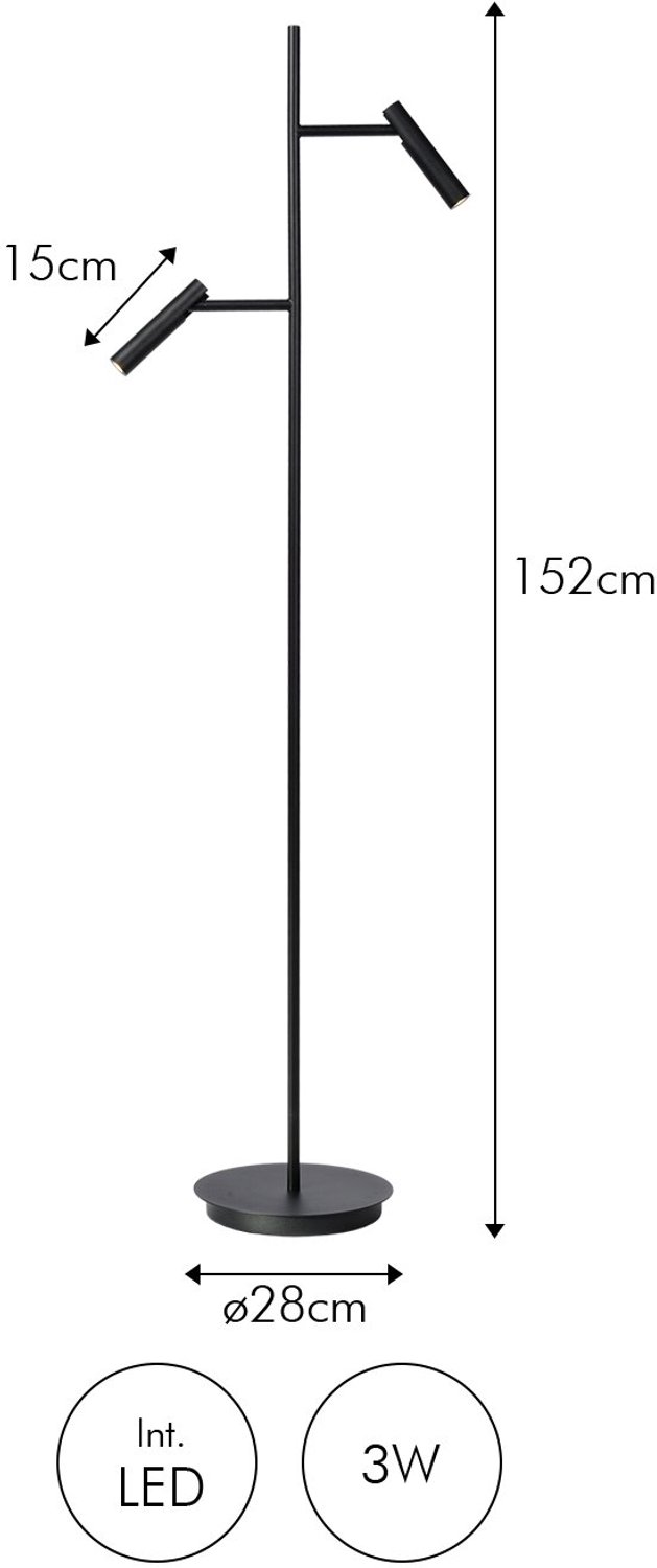 Atmooz - Vloerlamp Savage - Staande Lamp - Stalamp - Woonkamer - Zwart - Hoogte 152cm - Metaal