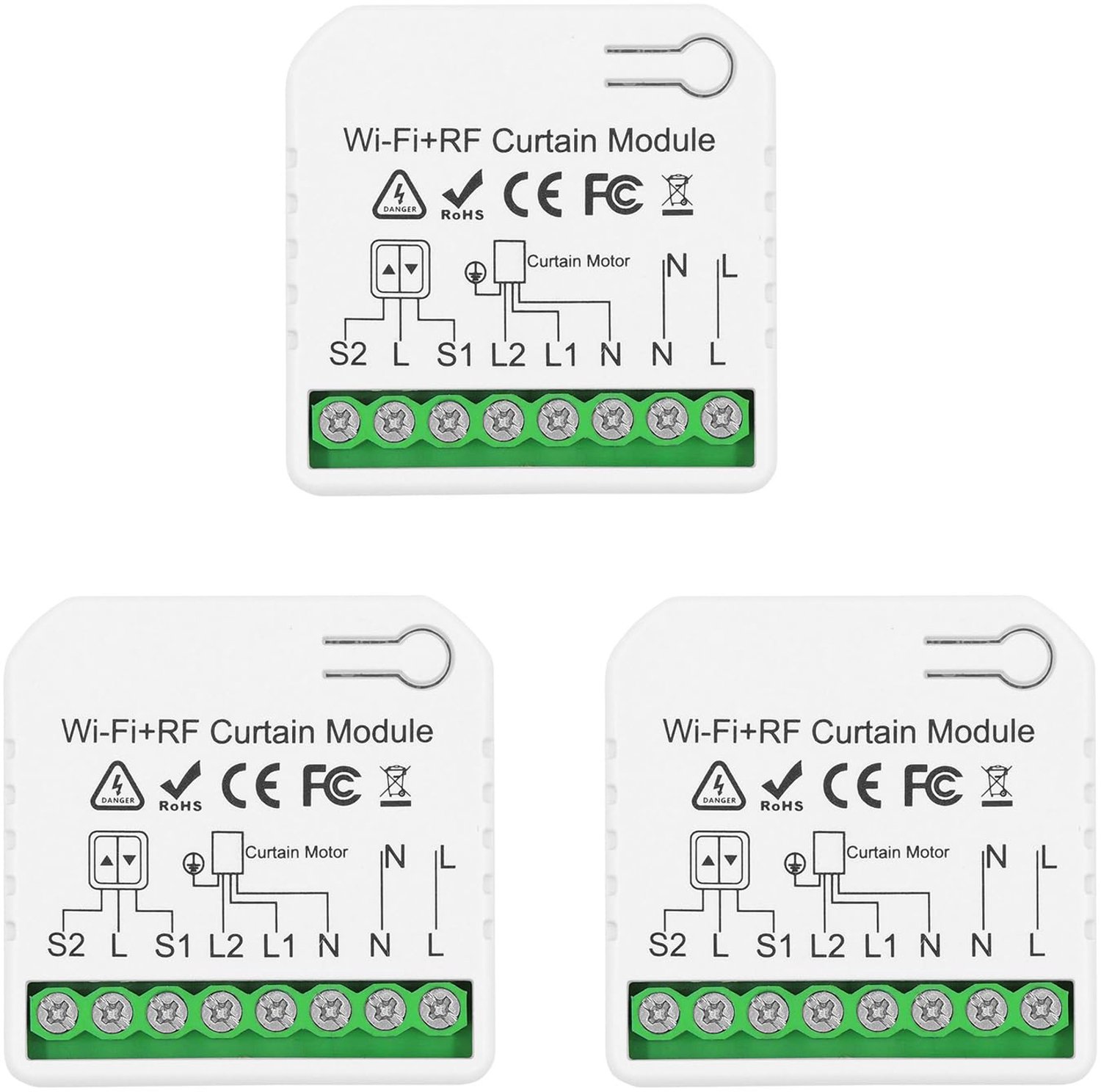 3-delige draadloze smart rolluikbesturingsmodule AC 230 V 220 V, APP wifi-controller, compatibel met Alexa/ app-besturing en handmatige schakelaars