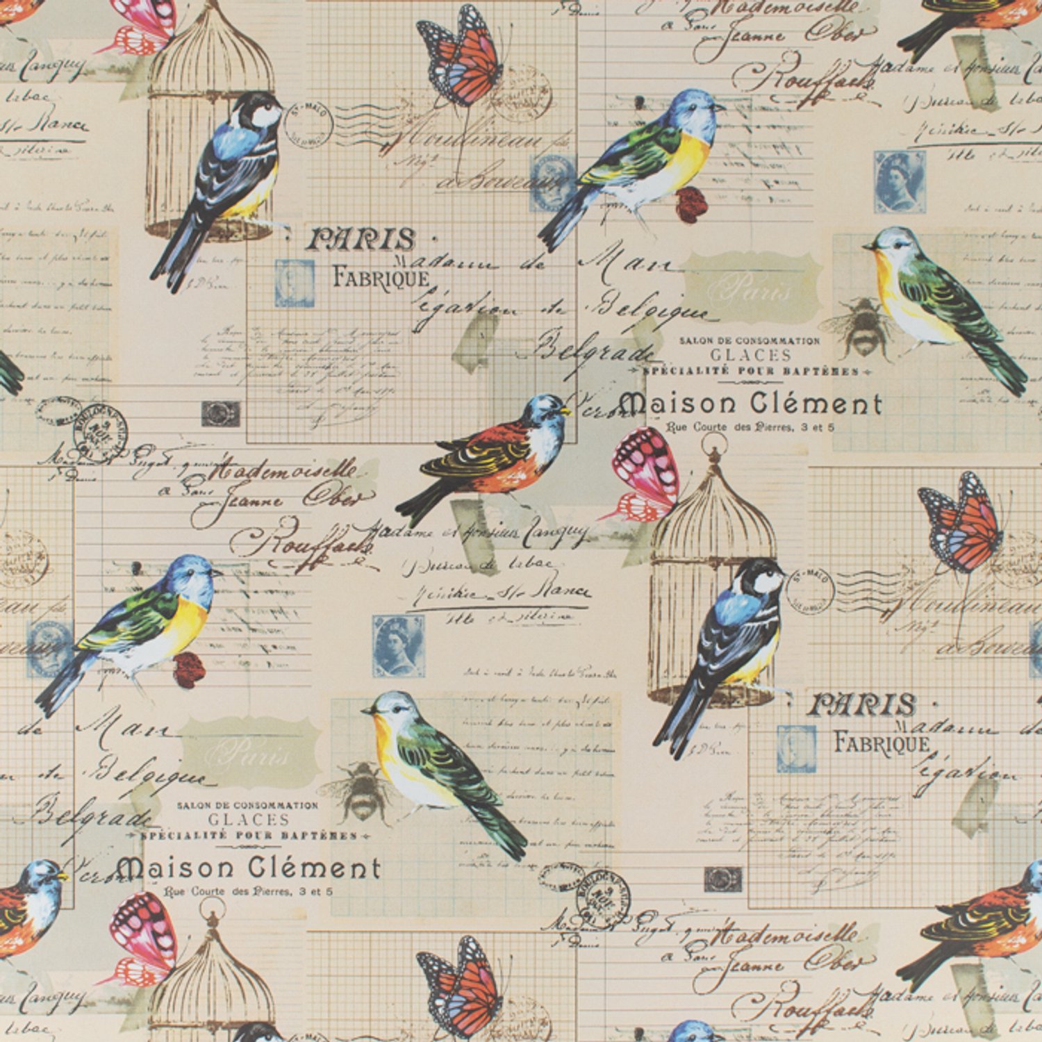 Dubbelzijdig inpakpapier - cadeaupapier - blauw gebroken wit met vogels - 50 cm x 100 meter