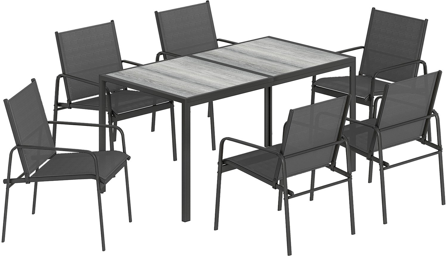 Sunona 7-delige tuinset - Met 6 tuinstoelen - Stalen frame - 150 x 80 x 74 cm - Zwart/Grijs