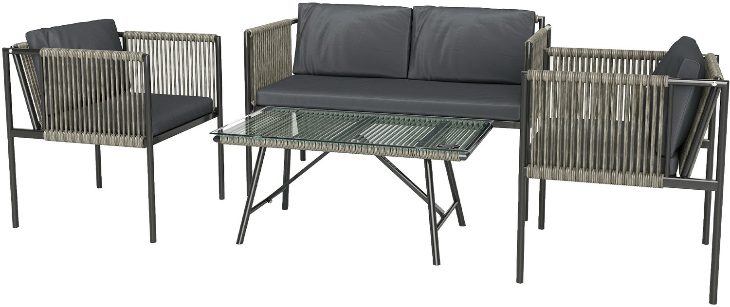 Sunona 4-delige tuinset - Met bank, 2 stoelen en salontafel - Inclusief kussens - PE-rotan - Grijs