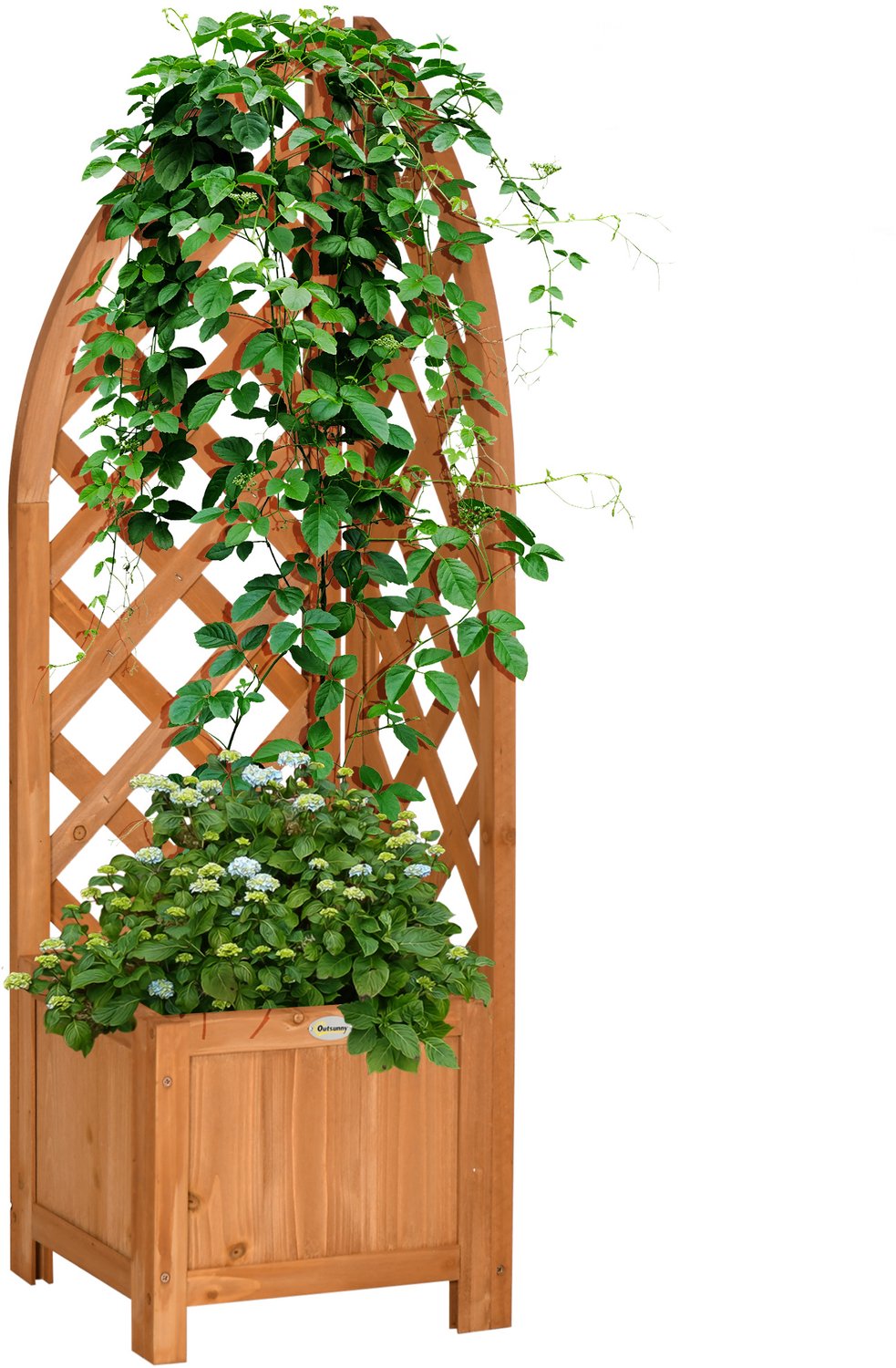 Sunona Bloembak met hoekspalier - Voor klimplanten - Van dennenhout - 32 x 32 x 108 cm - Bruin