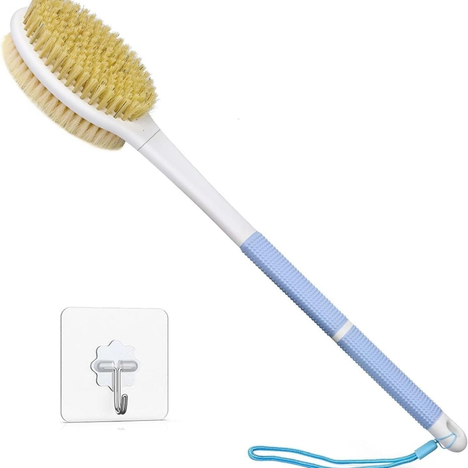 Rugborstel Douche met Steel - Badborstel - Doucheborstel - Wit en Blauw