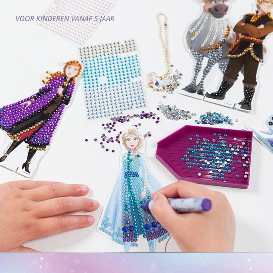 Diamond painting set voor kinderen vanaf 5 jaar met Frozen figuren, steentjes en sorteerbakje.