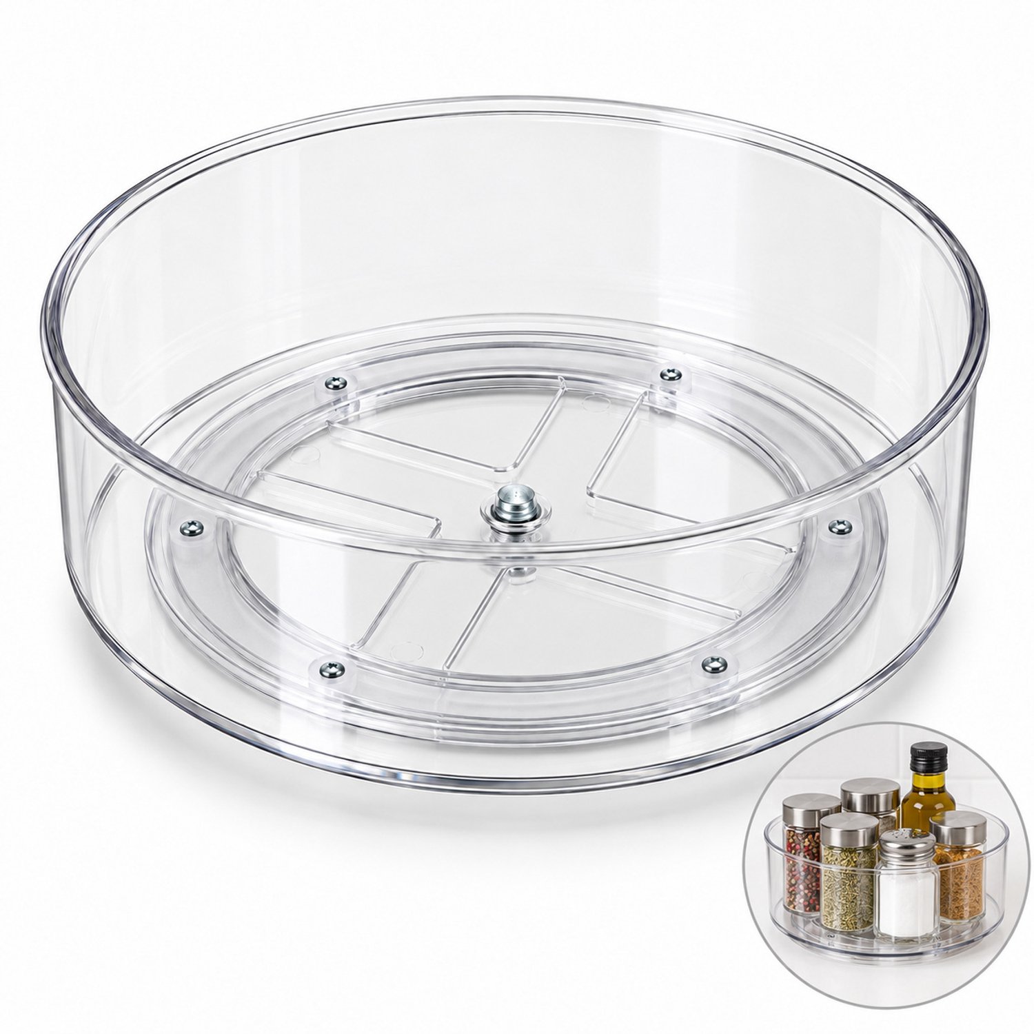 DIVERZA Draaiplateau Keuken – Draaibare Kruidenorganizer – Lazy Susan – Transparante Ronde Opbergbak met Hoge Rand – Ø 23,5 cm, 8 cm Hoog