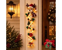 Kerstverlichting voor aan de deur –Verlichte kerstdeurhangers - Kerst begint bij de deur - feestelijke voordeurdecoraties -Kerstdecoratie voor aan de deur - Warm licht - 3D-details -ruimtebesparende verticale decoratie - rendieren