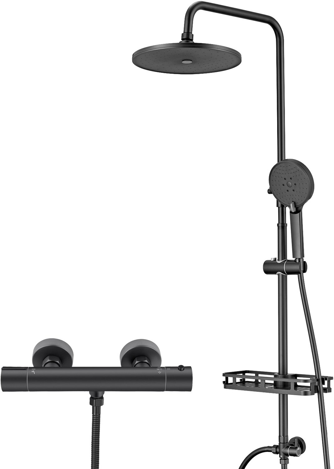 Auralum Max Regendouche RVS - Ø 25 cm - Handdouche met 3 standen - met Self-Cleaning Doucheset - Inclusief thermostaatkraan - Regendoucheset - Waterbesparend - Zwart