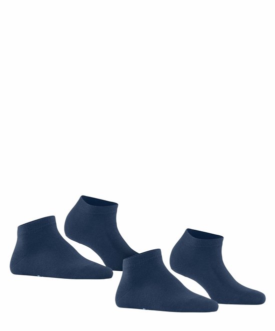 Twee paar donkerblauwe enkelsokken van katoen met een gladde textuur en een elastische boord.