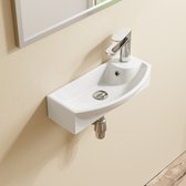 HOROW Toiletfontein - Wandmontage - Keramiek - met Kraangat overloop- Wit - 45x22x13 cm - Badkamerwastafel