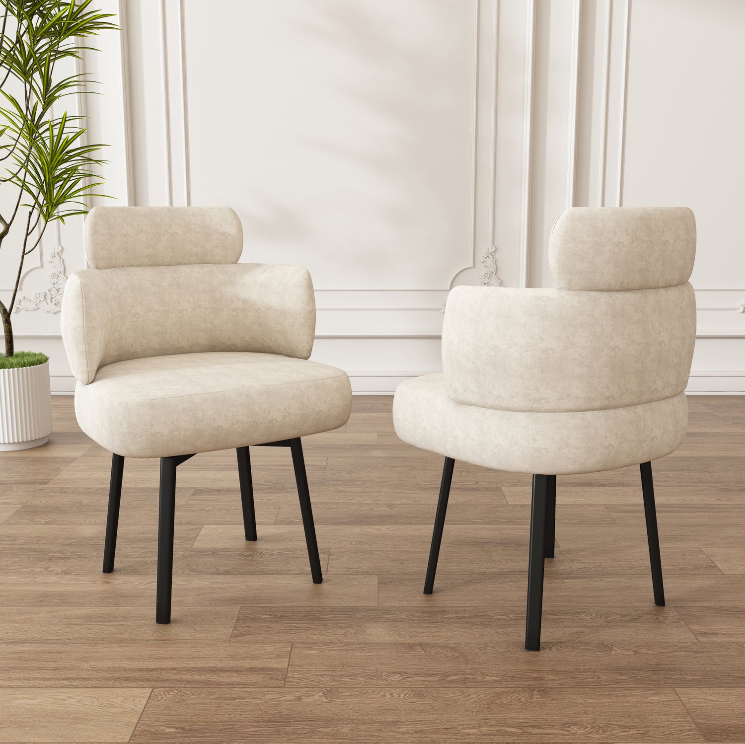 STILVORA Eetkamerstoel 56,5 x 54 x 89 cm - 360 Graden Draaibaar Met Armleuningen - Voor Eetkamer, Woonkamer En Kaptafel - Chenille Crèmewit
