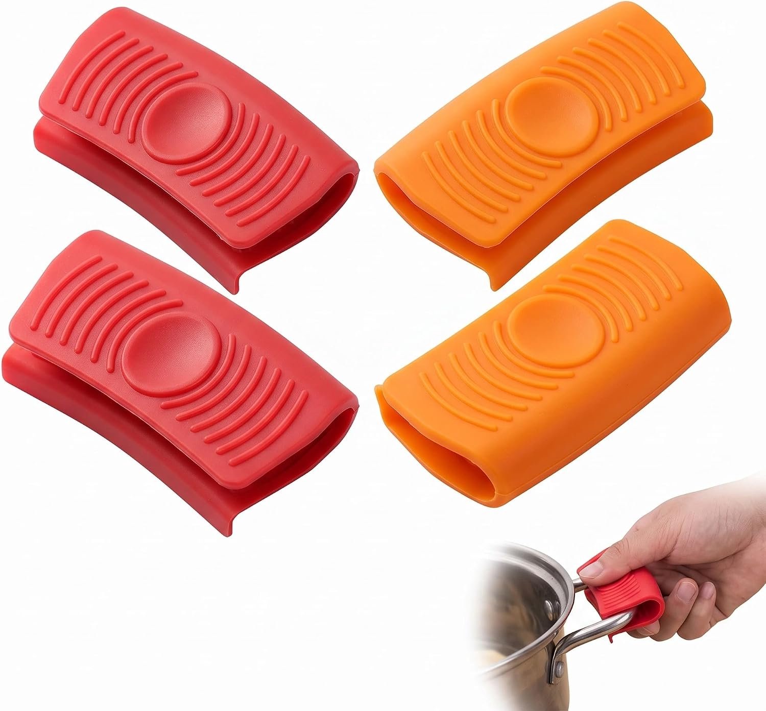 siliconen pannengreepbescherming 4 stuks - rood en oranje - hittebestendig - bescherming tegen verbranding - ServiceTopper