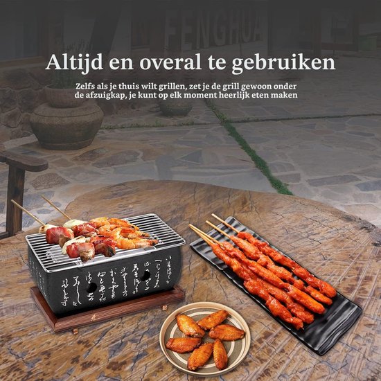 Barbecue Mini Draagbaar - Houtskool Keramiek - 480 cm2 Grilloppervlak - Zwart - Voor Buiten - Hibachi Grill — afbeelding 4