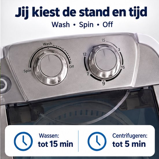 Cheqo® Mini Wasmachine met Centrifuge - Camping Wasmachine - Kleine Wasmachine - Draagbare Wasmachine - Compacte Wasmachine - Caravan Wasmachine - Camper Wasmachine - Studenten Wasmachine - Bovenlader Wasmachine - Wasmachine voor Kleine Ruimtes van Cheqo — afbeelding 4