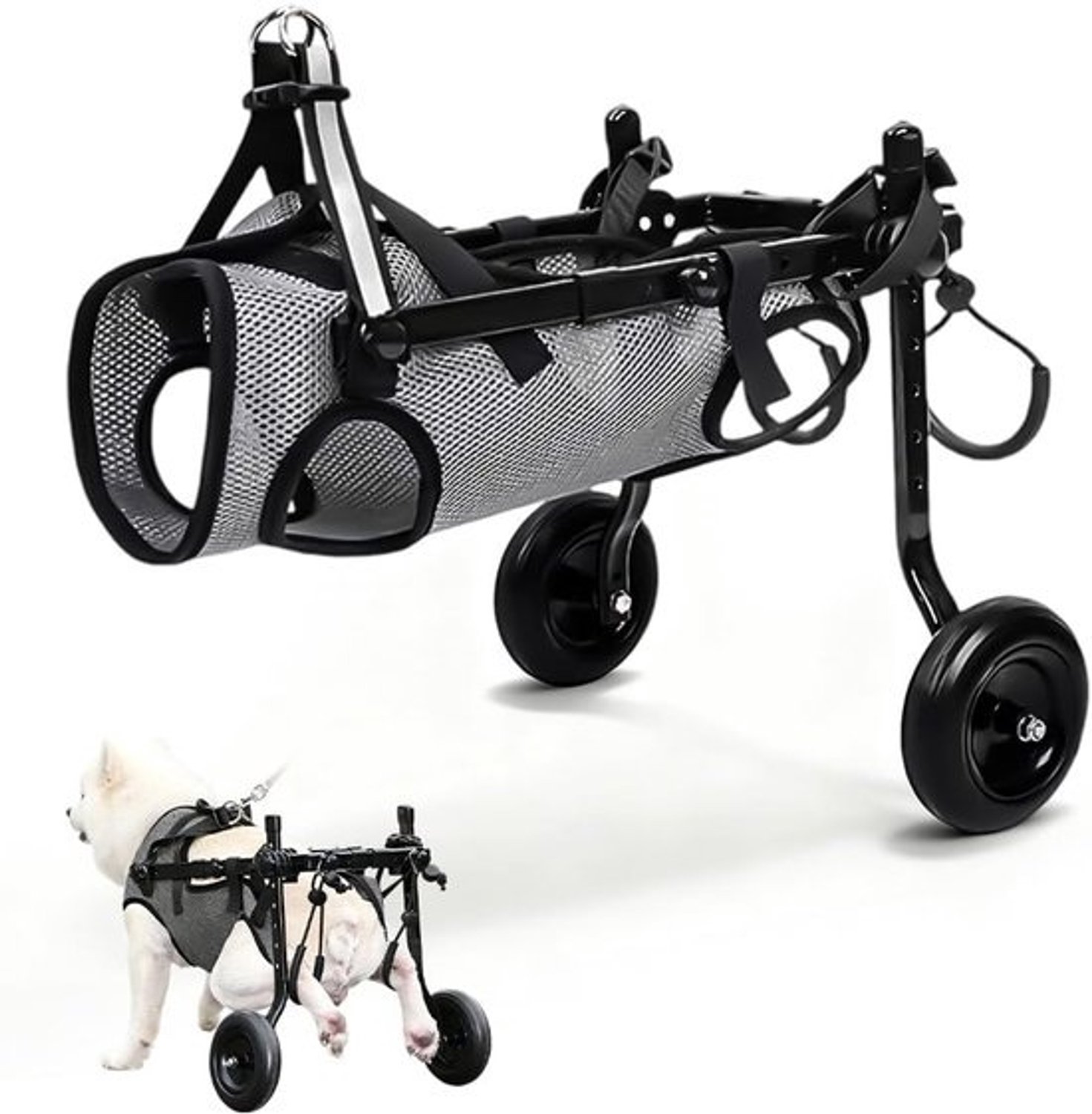 Hondenrolstoel Achterpoten - Mobiliteitswagen voor Honden - Ondersteuning Achterpoten - Verstelbaar en Lichtgewicht - Maat S - Grijs
