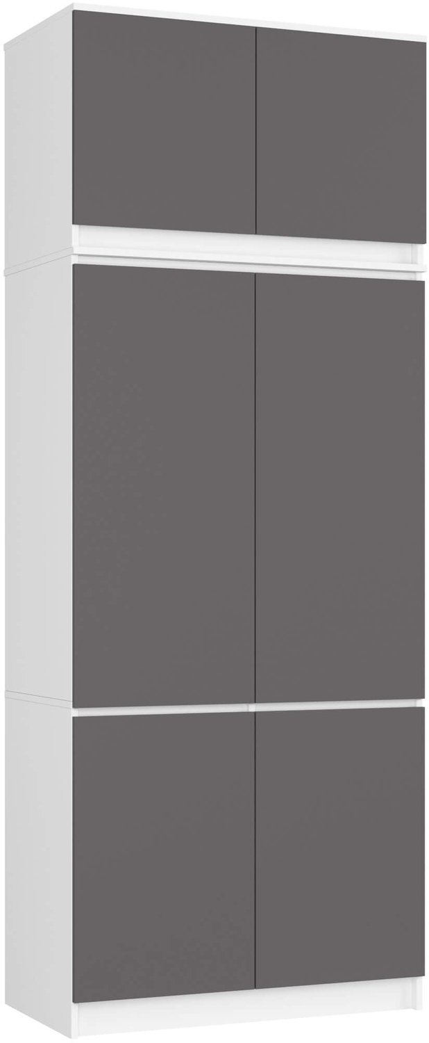 Akord Kledingkast S90 met Opzetkast / Wit / Front Grafietgrijs / 90 cm / 6 Deuren / 90 x 51 x 235 cm