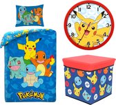 Pokemon slaapkamerset; dekbedovertrek, wandklok, opbergdoos/stoel