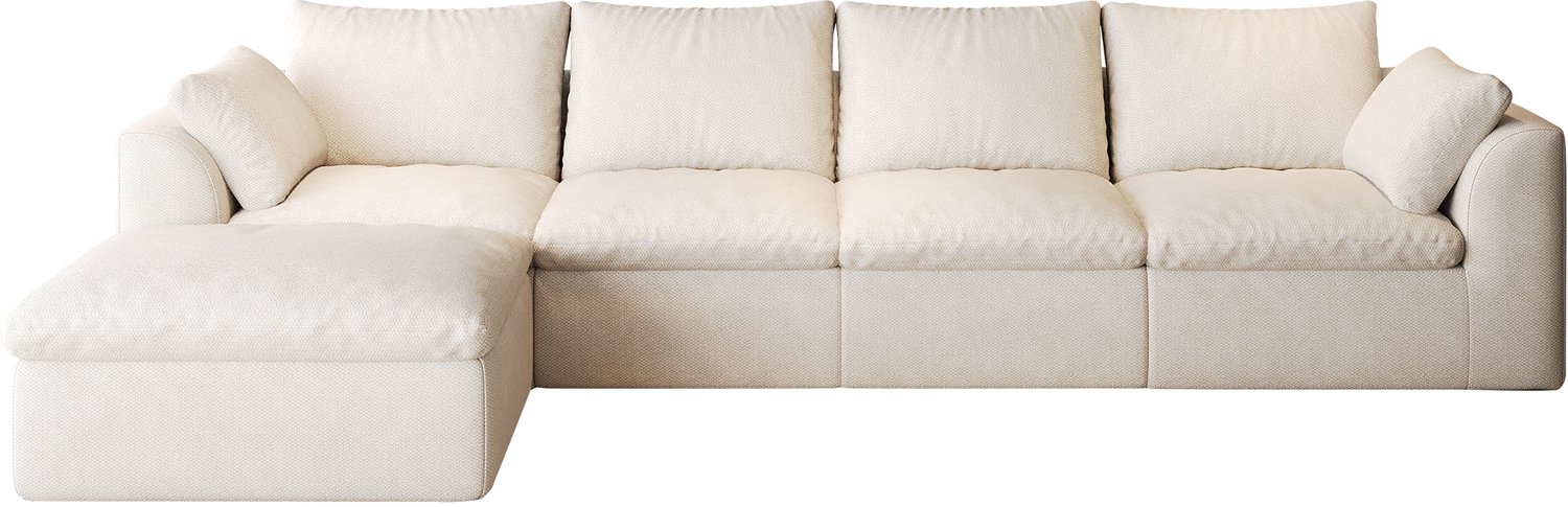 OKWISH Hoekbank 310 x 155 x 83 cm - 5 Zitplaatsen met Ligdeel Links - Zachte Schuimvulling voor de Woonkamer - Linnen - Beige Wit Beige-wit