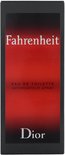 Rechthoekige Dior Fahrenheit verpakking in rood en zwart met witte productinformatie.