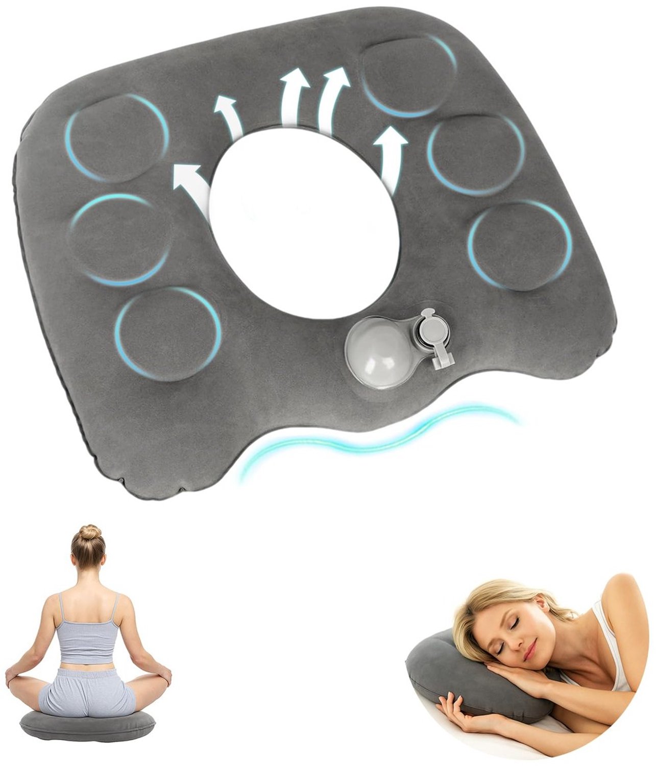 Duraxl Zitkussen - Opblaasbaar - Donutvorm - 44 x 38 cm Grijs