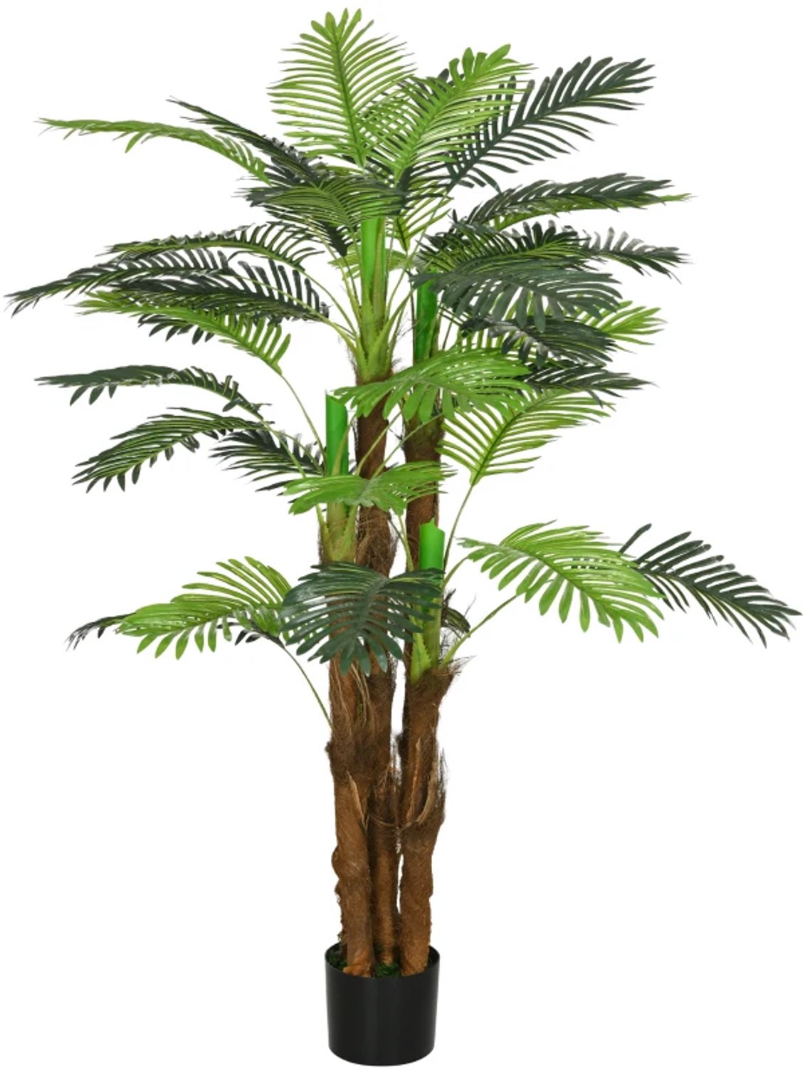 ZYLARO Kunstmatige palmboom - 1,6 m - Realistische takken - Kunststof - Inclusief pot - Bruin en groen Groen+Bruin+Zwart