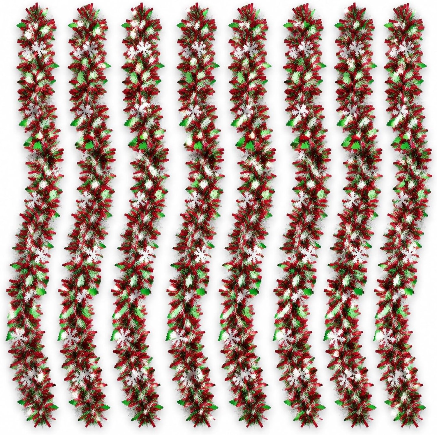 Kerstguirlande - Zilverwit - 8-delige set - Glitterfolie - Voor Deur en Boom