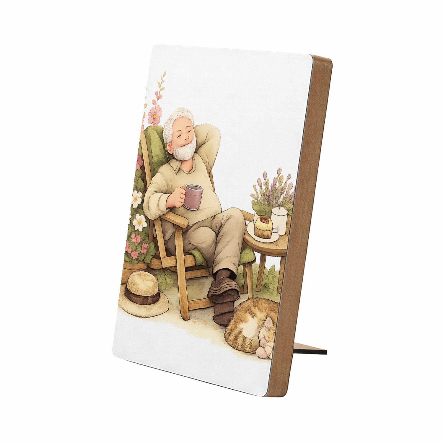 Mr Cadeautjes Glasframe/MDF 12,7 x 17,8 - design Een vrolijke overgangsillustratie rond vrijetijd en rust, me | cadeau Wit