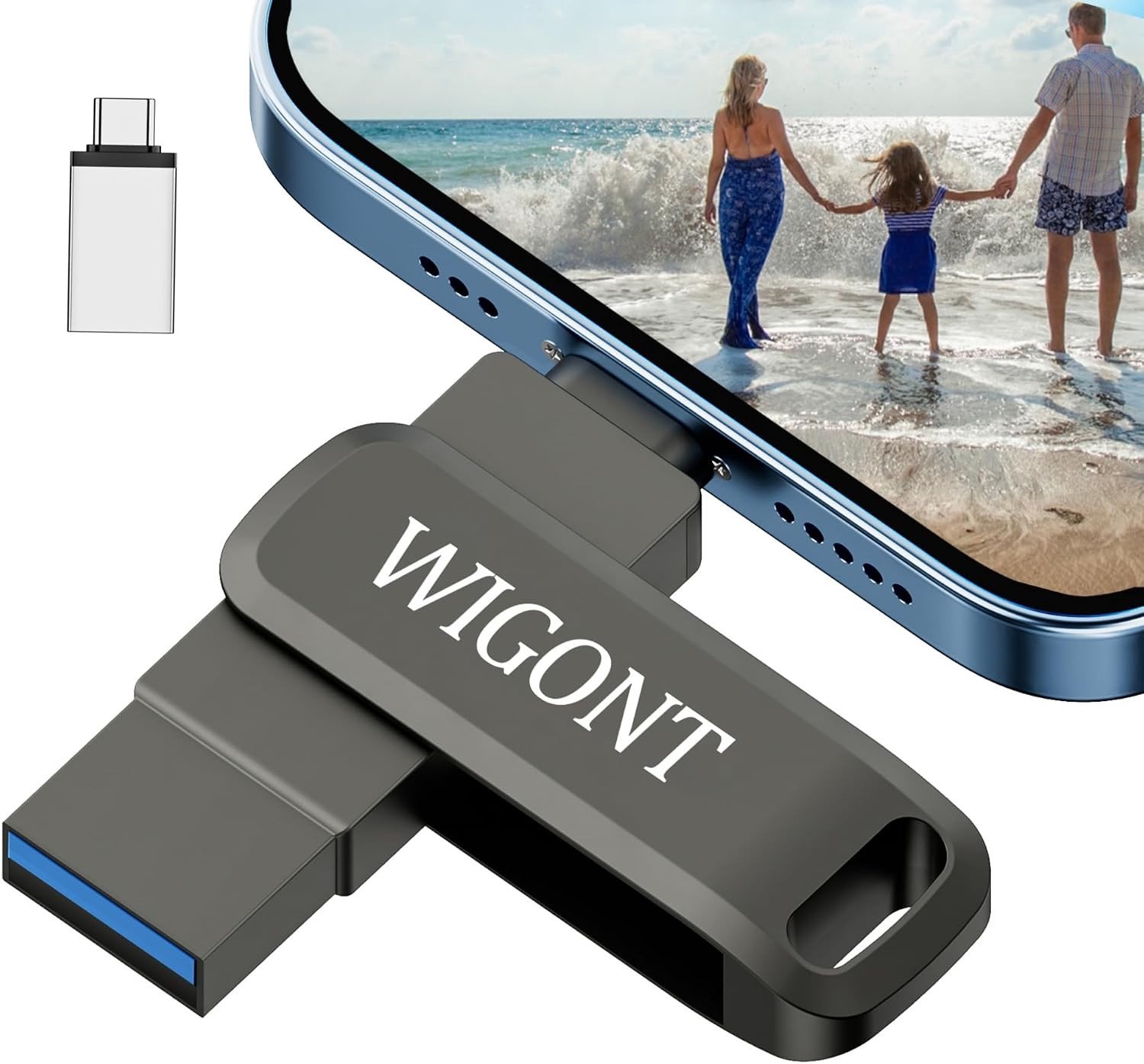 USB-stick 128 GB - Zilver - 3-in-1 Geheugenstick met Type C-adapter - Voor iPhone en iPad