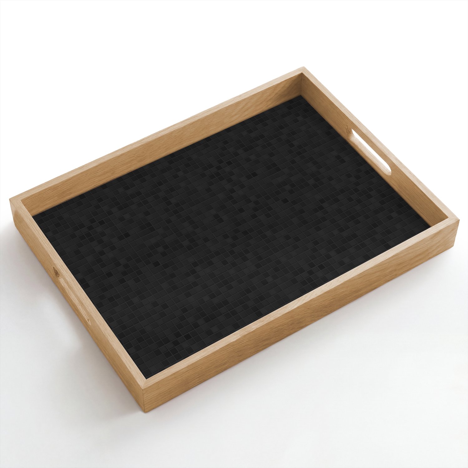 Dienblad hout 50x35 cm - Schootdienblad - Mozaïek - Patroon - Antraciet - Zwart - Borrelplank rechthoek - Plateau dienbladen