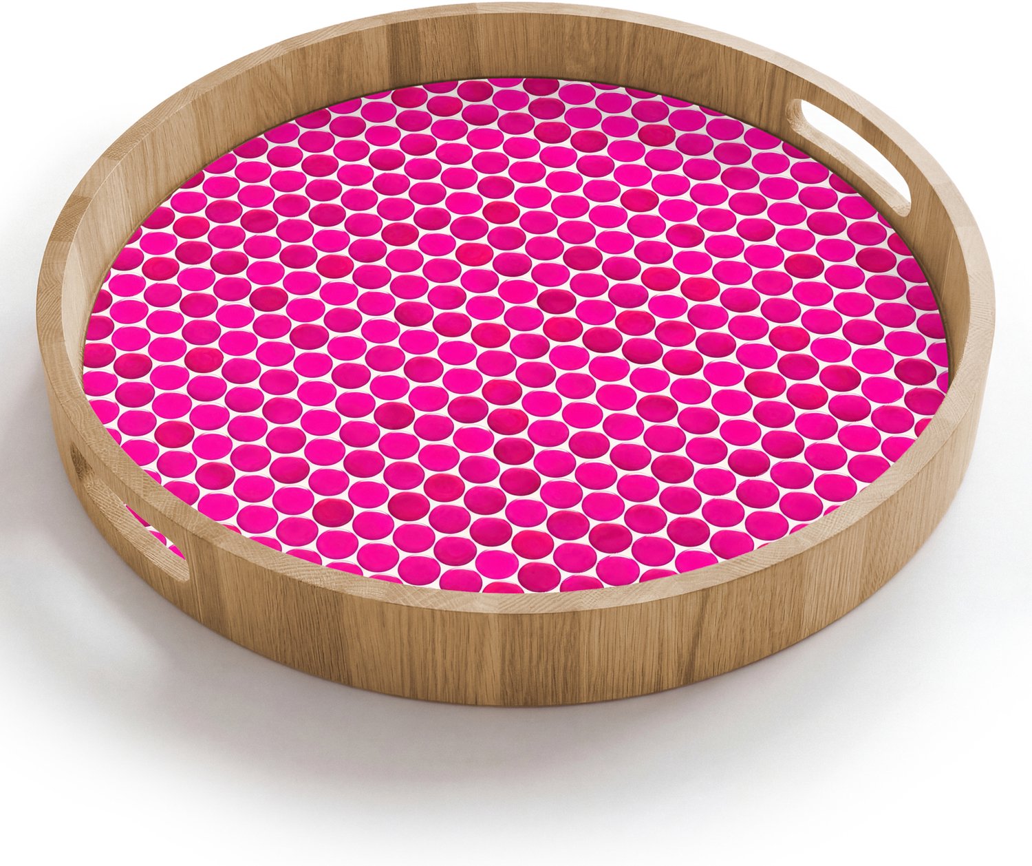 Dienblad rond 40x40 cm - Schootdienblad hout - Penny - Mozaïek - Felroze - Borrelplank rechthoek - Plateau houten dienbladen