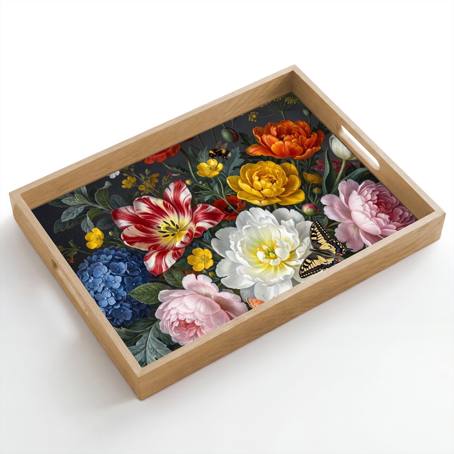 Dienblad hout 50x35 cm - Schootdienblad - Bloemen - Boeket - Klassiek - Kleurrijk - Natuur - Borrelplank rechthoek - Plateau dienbladen