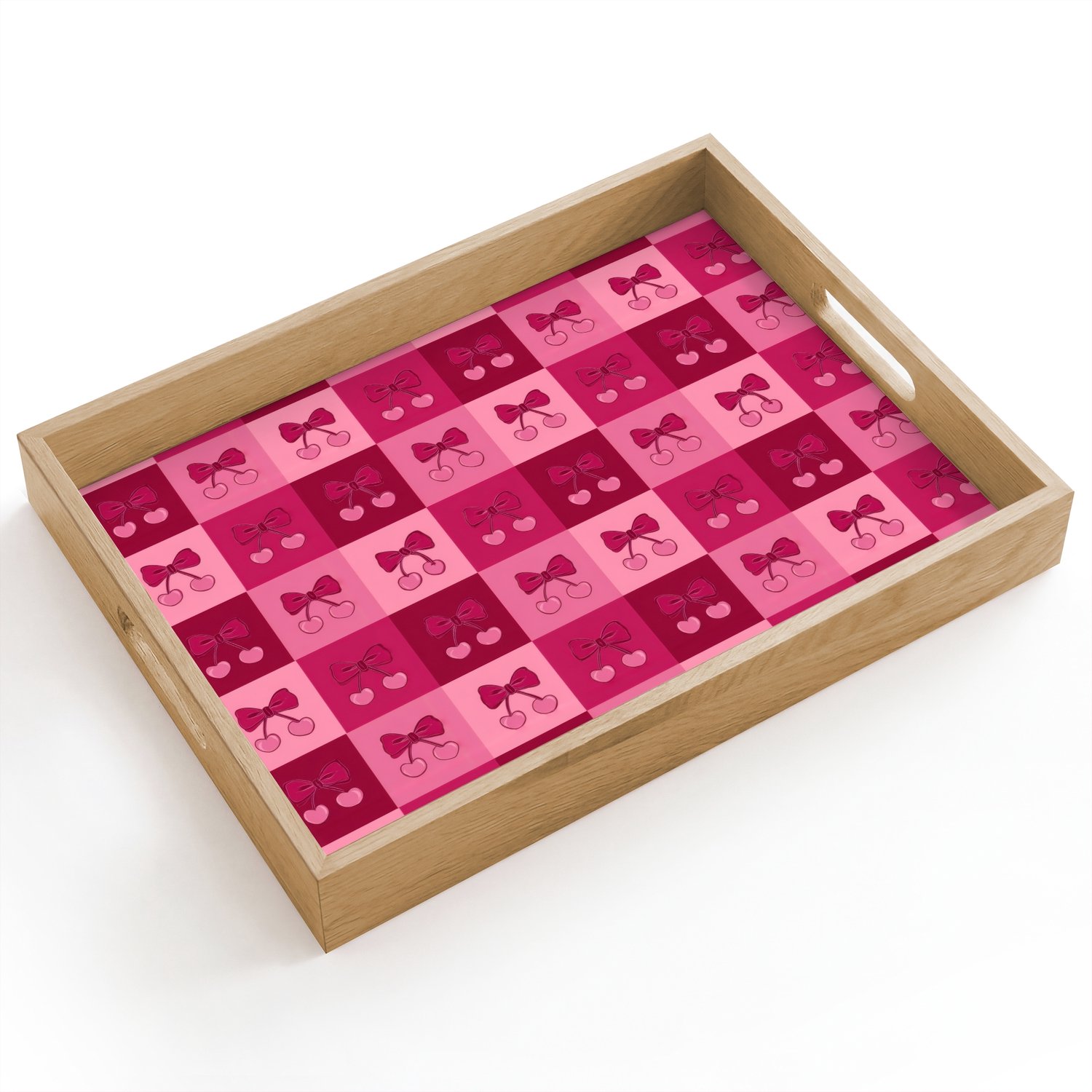 Dienblad hout 40x30 cm - Schootdienblad - Kersen - Strikjes - Speels - Roze - Bordeaux - Borrelplank rechthoek - Plateau dienbladen