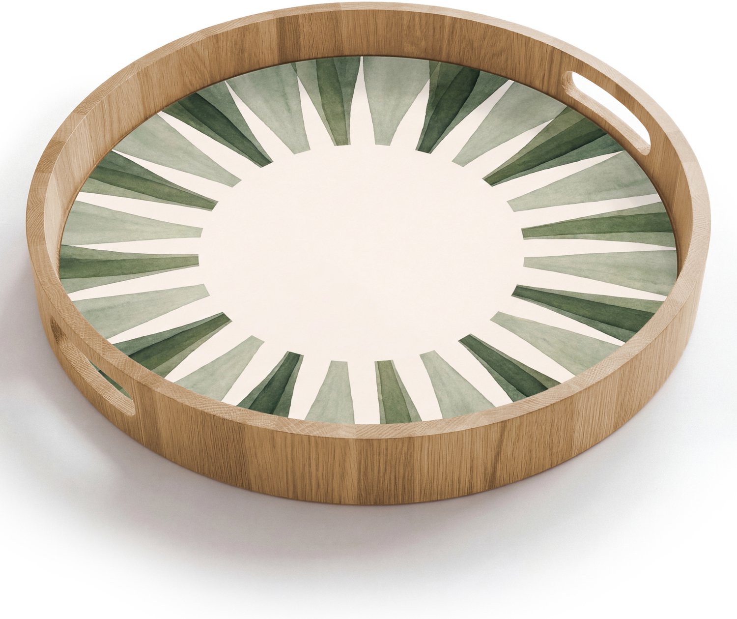 Dienblad rond 40x40 cm - Schootdienblad hout - Planten - Abstract - Waterverf - Groen - Natuur - Borrelplank rechthoek - Plateau houten dienbladen