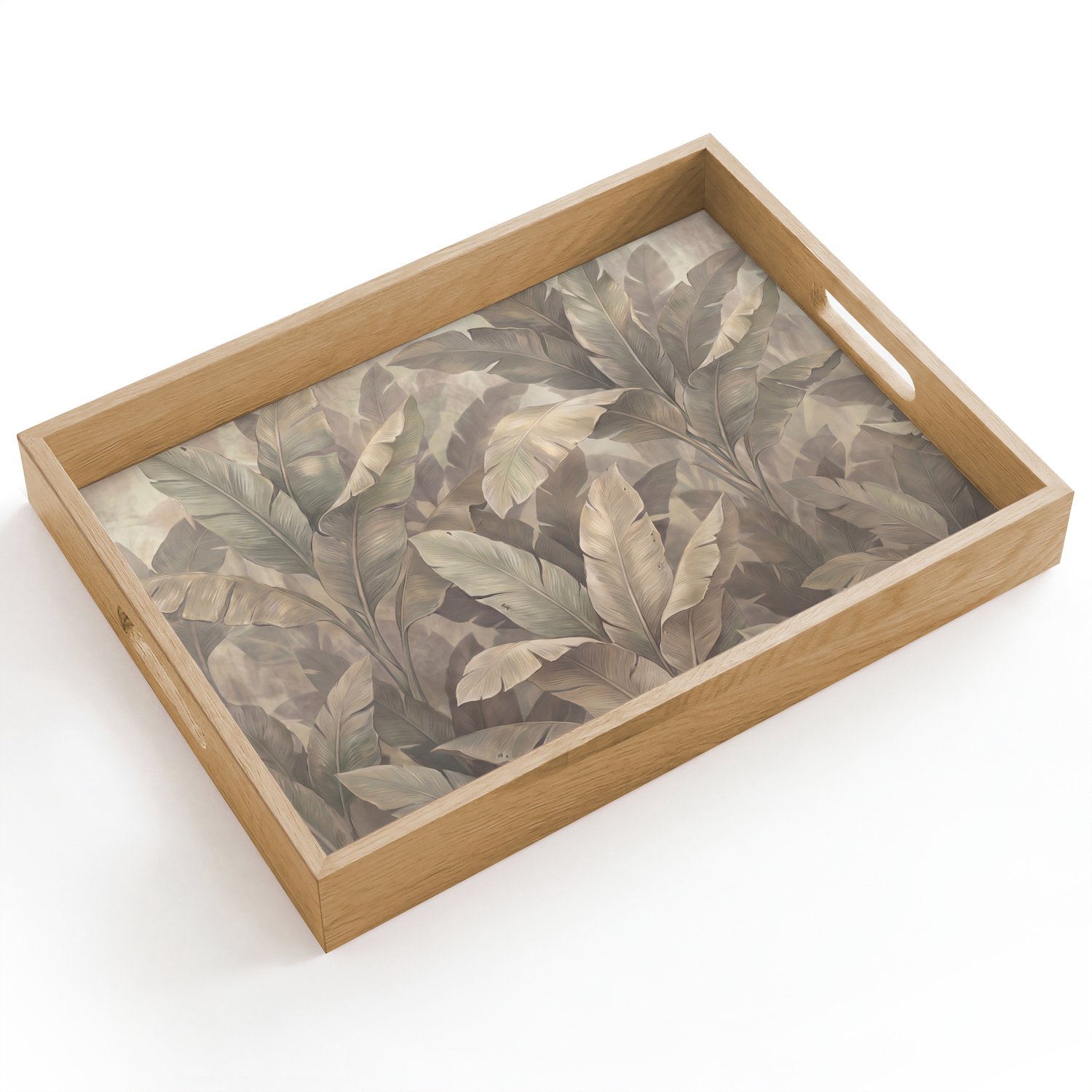 Dienblad hout 40x30 cm - Schootdienblad - Bladeren - Tropisch - Natuur - Modern - Beige - Borrelplank rechthoek - Plateau dienbladen