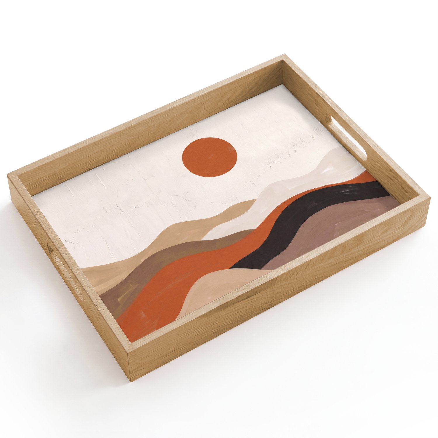 Dienblad hout 40x30 cm - Schootdienblad - Landschap - Heuvels - Zon - Abstract - Oranje - Borrelplank rechthoek - Plateau dienbladen