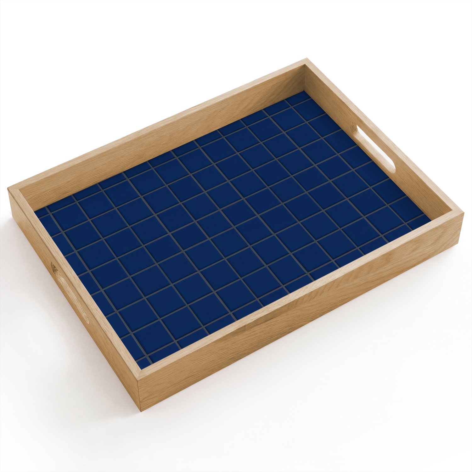 Dienblad hout 40x30 cm - Schootdienblad - Tegel - Patroon - Blauw - Borrelplank rechthoek - Plateau dienbladen