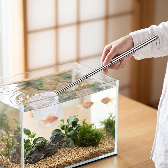 Schepnet voor Aquarium - Zilver - Uittrekbare Handgreep van 13-39 cm - Nylon en Roestvrij Staal - Voor Vissen en Garnalen — afbeelding 3