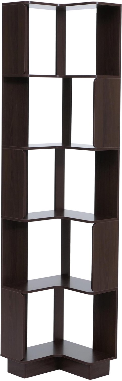 Hoekboekenkast MCW-P53, hoekrek staand rek woonrek, 5 niveaus MDF melamine 175x40x40cm ~ walnootlook
