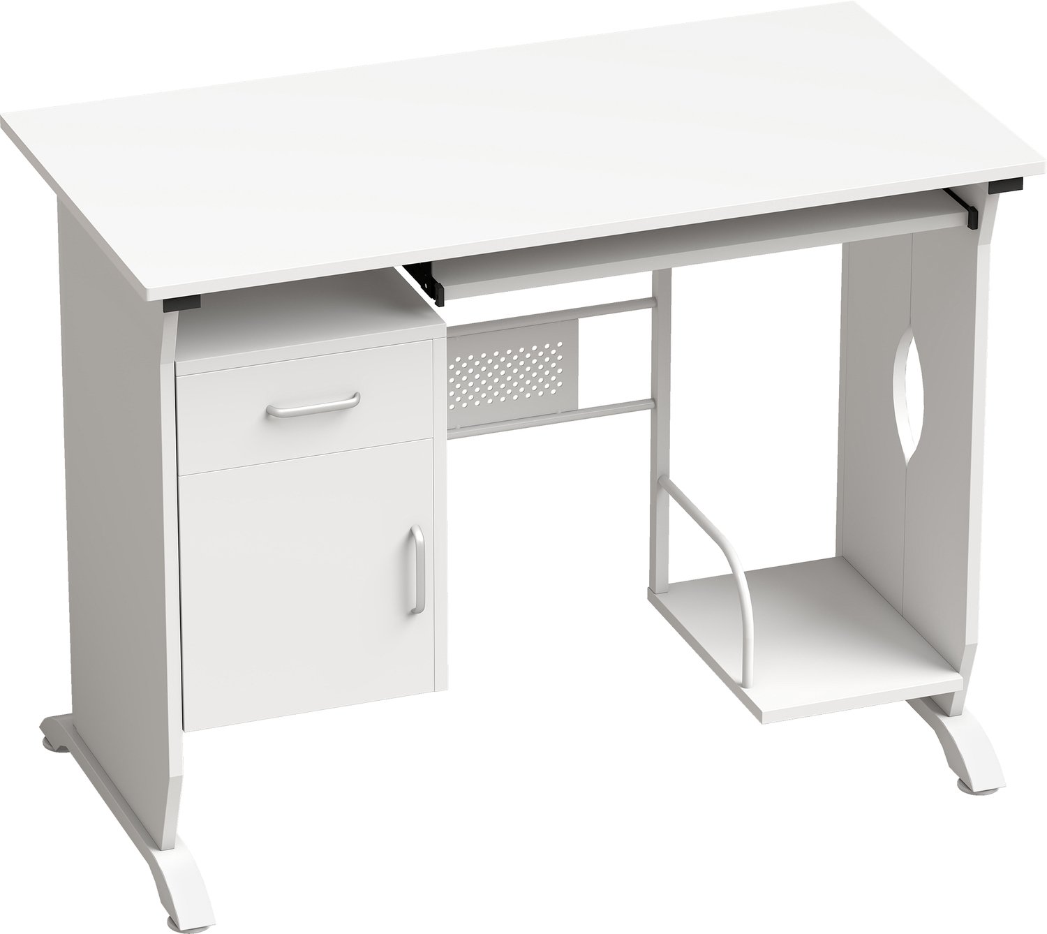 MUVANO Computerbureau - Uitschuifbare toetsenbordlade - Lade en kastje - 100 x 52 x 75 cm - Houder voor computerkast - Voor thuiswerken en studeren - Wit