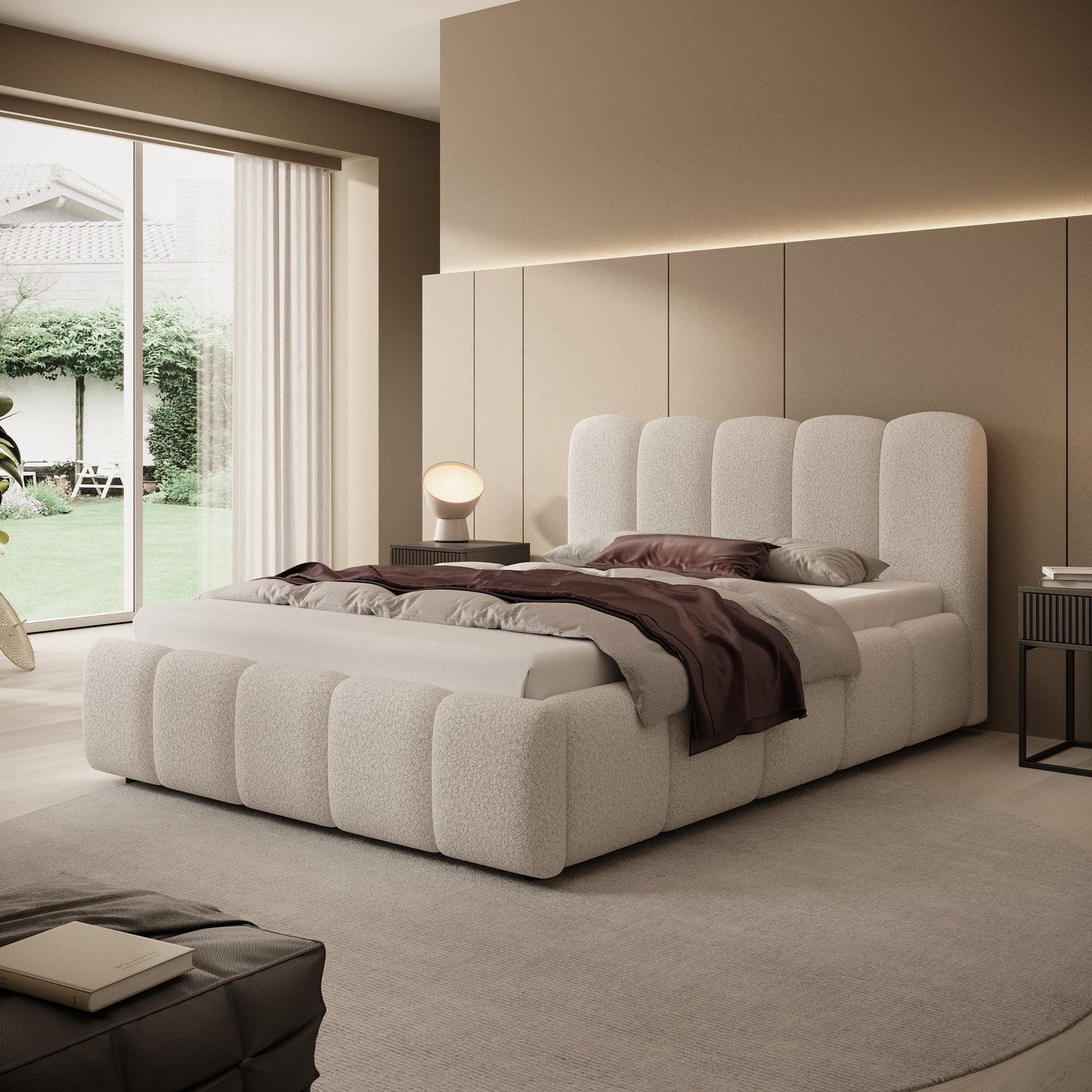 MEUBELLA Tweepersoonsbed Nolena - Beige teddystof - 140x200 cm