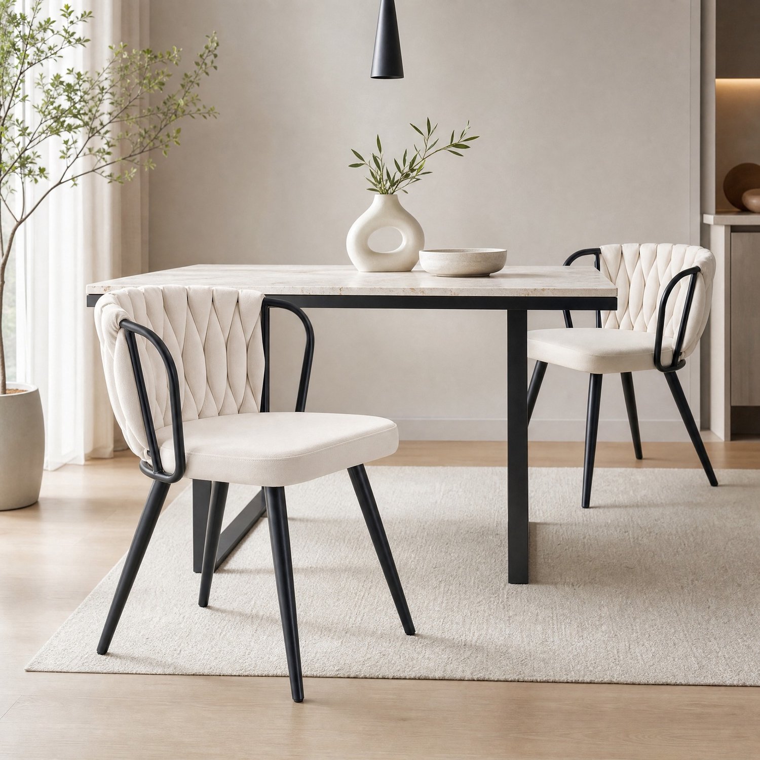 CHICFURN Eetkamerstoel - Gestoffeerd met armleuningen - Metaal - Beige zwart