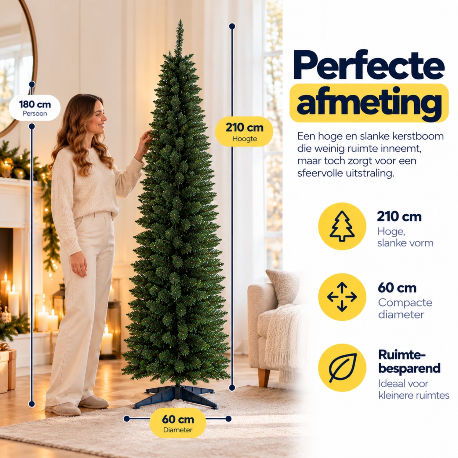 Kunstkerstboom - Smalle kerstboom - Pencil kerstboom - 210 cm – foto 5