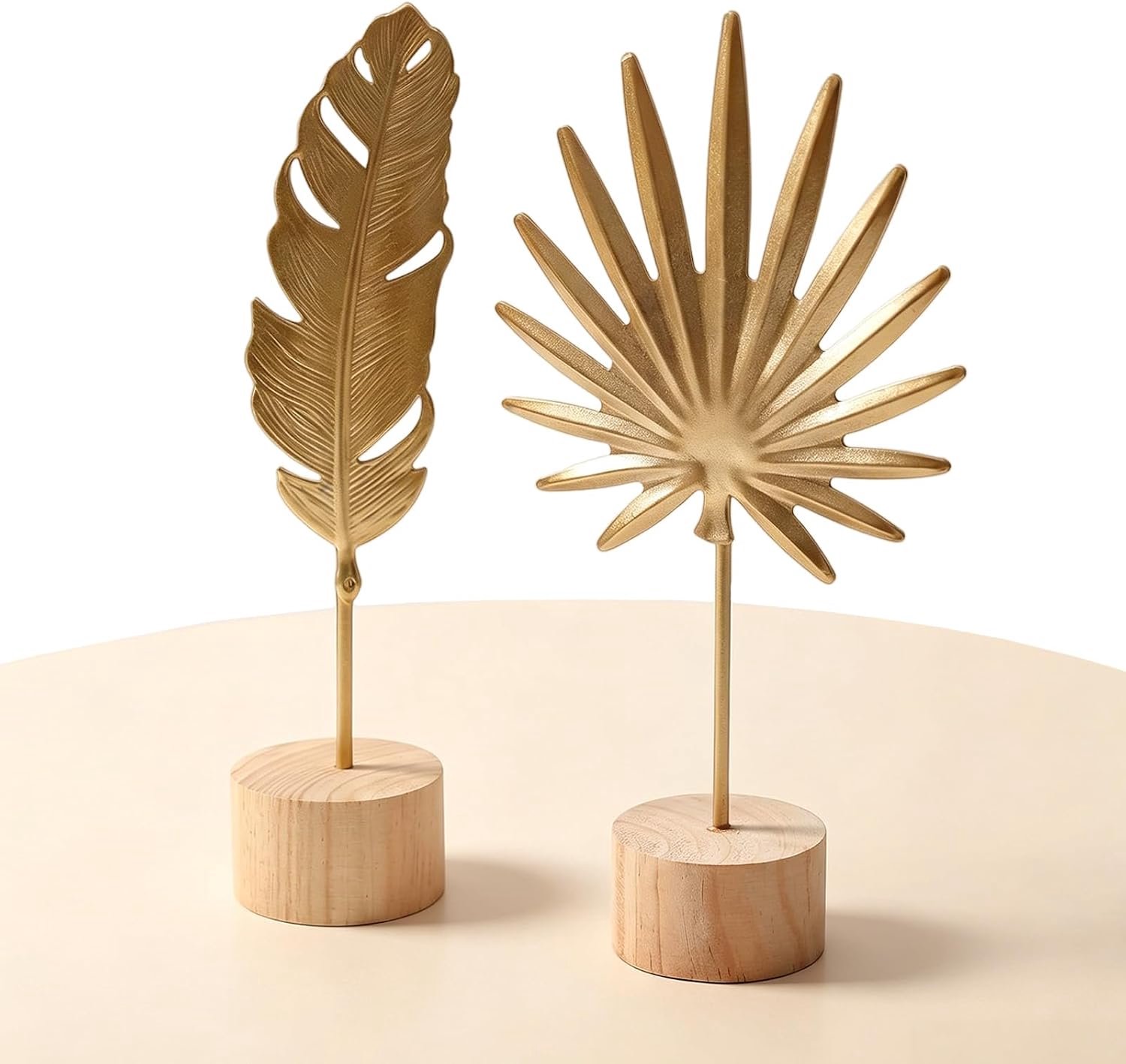2 stuks metalen veer decoratie goud blad sculptuur tafeldecoratie - ShopVlot