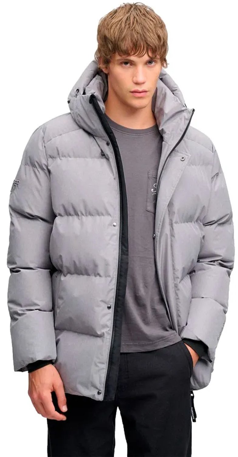Superdry Middellange Sport Pufferjas met Capuchon Heren Gewatteerde jassen Grijs