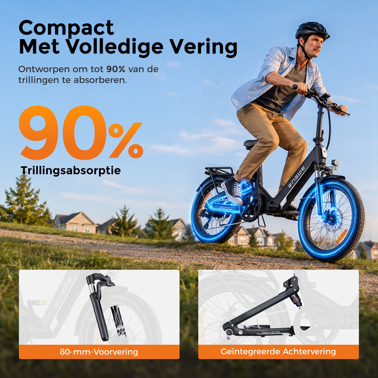 ENGWE L20 3.0 Boost Elektrische fiets - Actieradius 135km - Verwijderbare accu 48V13,5Ah - Motor 250W - Shimano 7 versnellingen - Hydraulische schijfremmen - 20 Inch Forenzen E-bike - Fatbike - Zwart - Inclusief fietsslotcombinatie thumbnail 4