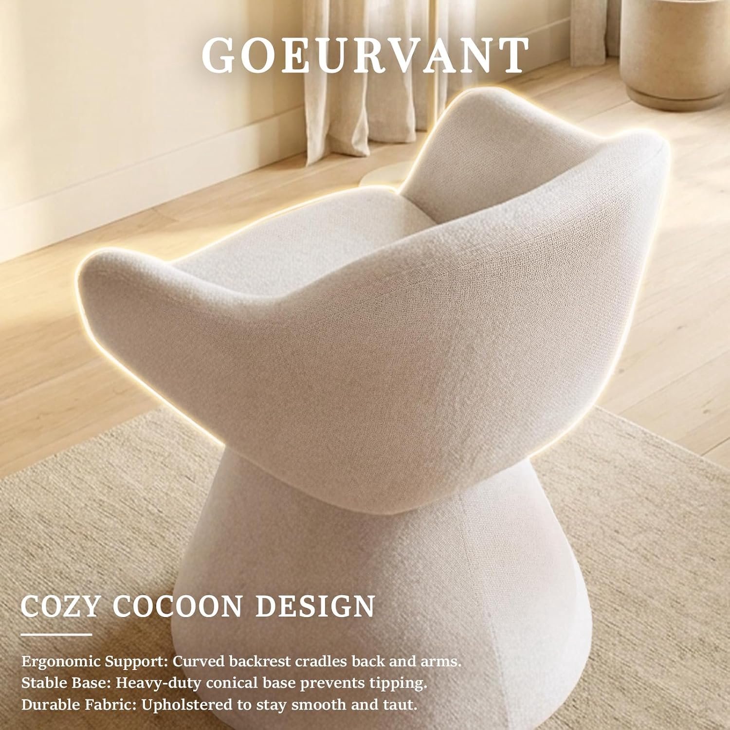 Scandinavische Draaibare Eetkamerstoelen met Armleuningen Set van 4 – 360° Verstelbare Gestoffeerde Keukenstoelen met Beige Geweven Bekleding, Ergonomische Zitting en Modern Design 50 x 58 x 58 cm
