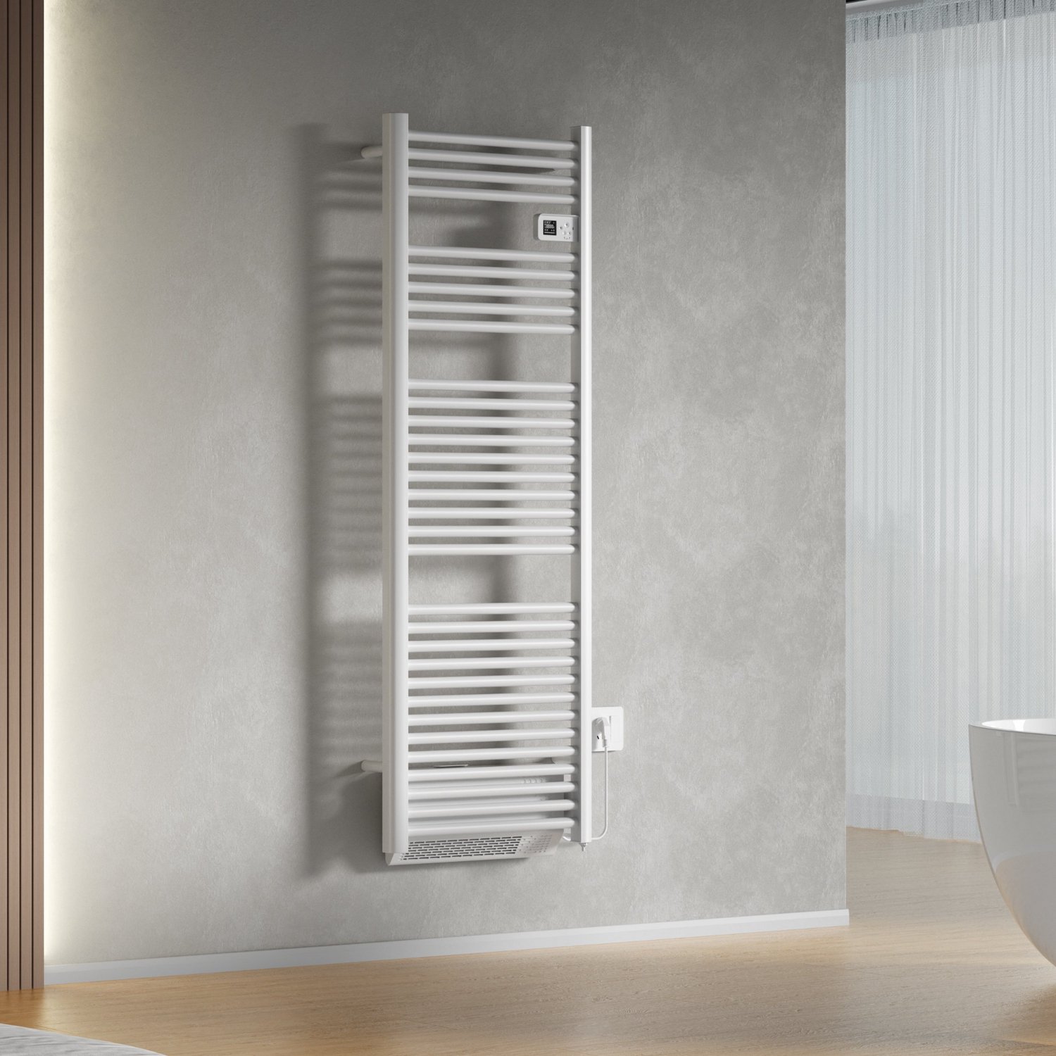 BELRAD elektrische handdoekradiator met blower – Smart WiFi – digitale thermostaat – 1850W – 1640x540 mm – glanzend wit