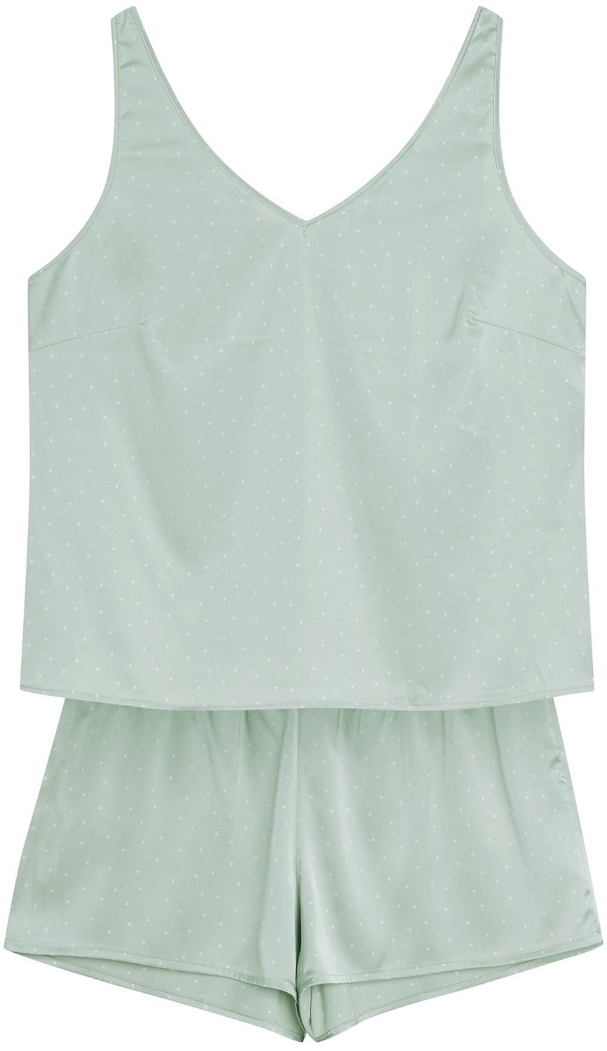 ESOTIQ Renne Serie - Damespyjamaset - Lichtturquoise - Satijnen top - Korte broek met stippen